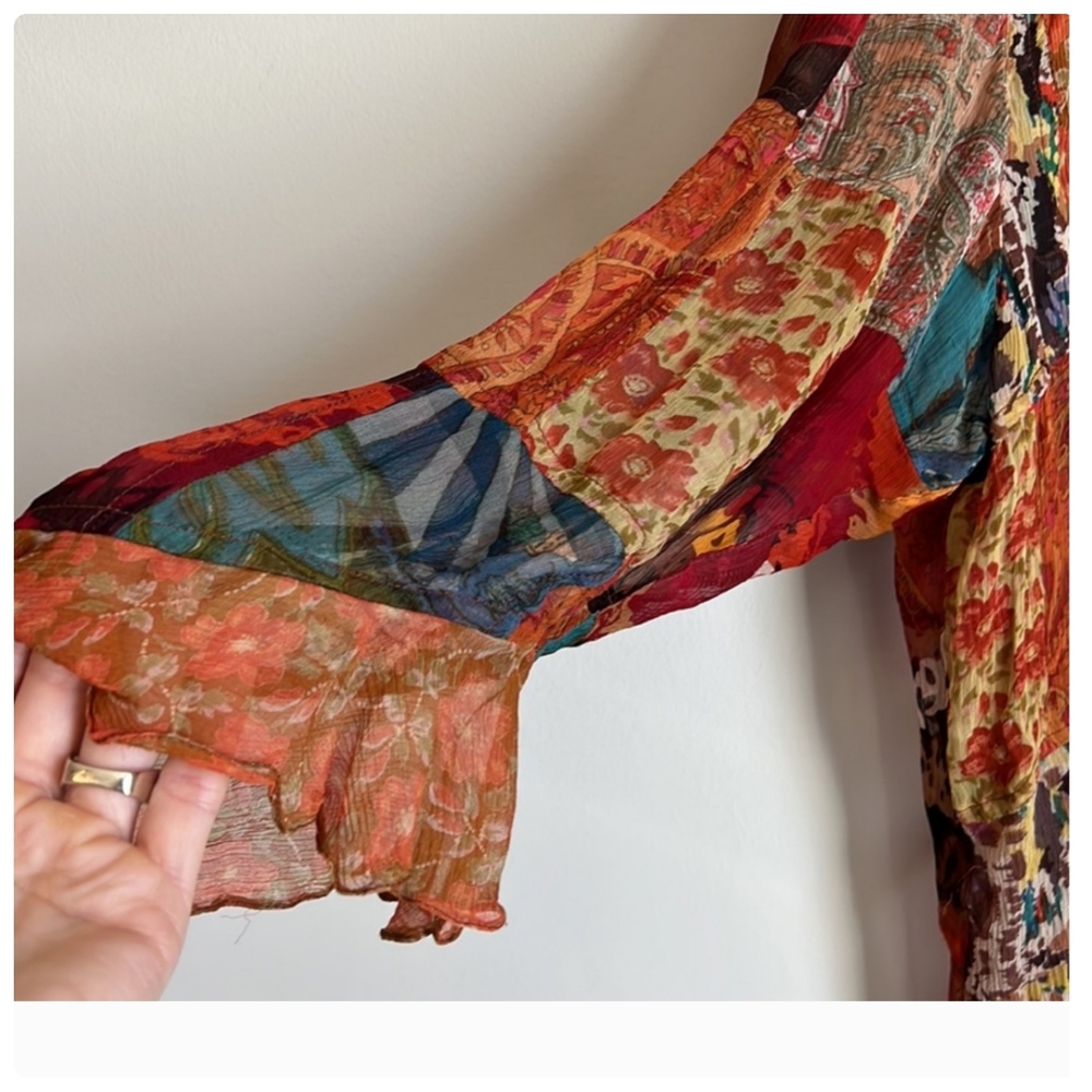 Chico's Design Whimsy Goth Silk Patchwork Button … - image 4